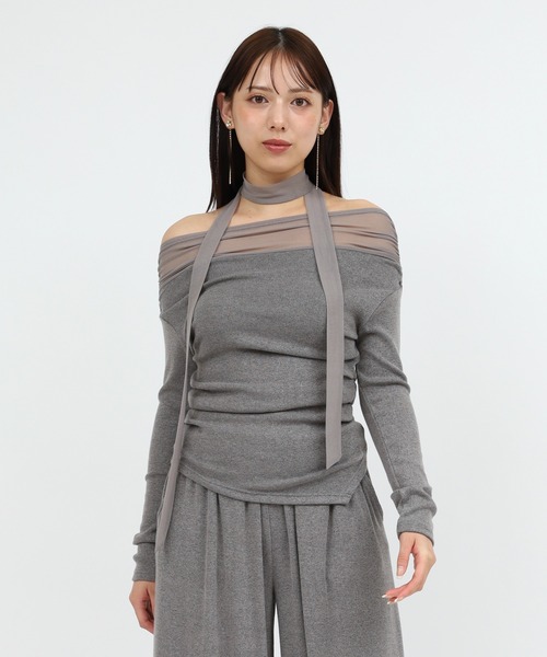 ROYAL PARTY(ロイヤルパーティー)の「デコルテシアーオフショルダーカットトップス(Tシャツ/カットソー・レディース・グレー/ブラック/ブラウン・FREE)」の13枚目の写真