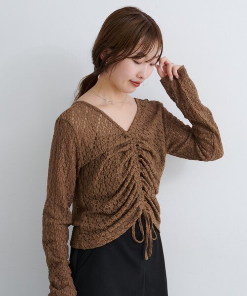 Kastane（カスタネ）の「B ギャザーレースカットトップス（Tシャツ/カットソー・レディース・ブラック/アイボリー/ブラウン・FREE）」の3枚目の写真