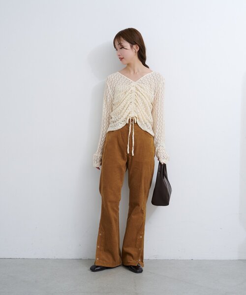 Kastane（カスタネ）の「B ギャザーレースカットトップス（Tシャツ/カットソー・レディース・ブラック/アイボリー/ブラウン・FREE）」の8枚目の写真