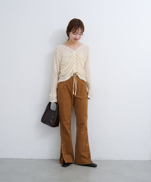 Kastane（カスタネ）の「B ギャザーレースカットトップス（Tシャツ/カットソー・レディース・ブラック/アイボリー/ブラウン・FREE）」の9枚目の写真