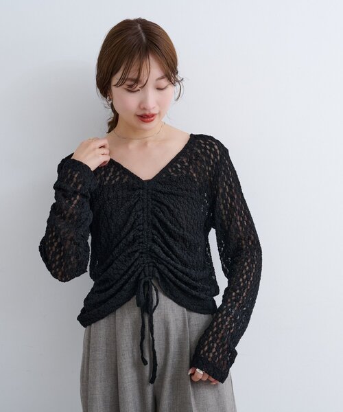 Kastane（カスタネ）の「B ギャザーレースカットトップス（Tシャツ/カットソー・レディース・ブラック/アイボリー/ブラウン・FREE）」の22枚目の写真