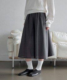 ウエストゴムチェックフレアミディスカート