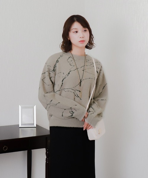 libelle more（リベル モア）の「ミニフェザーニュアンス柄ジャガードニット（ニット/セーター・レディース・ブラック/グレイッシュベージュ/アイボリー・M）」の8枚目の写真