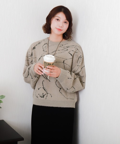 libelle more（リベル モア）の「ミニフェザーニュアンス柄ジャガードニット（ニット/セーター・レディース・ブラック/グレイッシュベージュ/アイボリー・M）」の4枚目の写真
