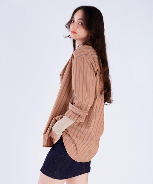 セール】ストライプ コットン ロングスリーブ シャツ（シャツ/ブラウス