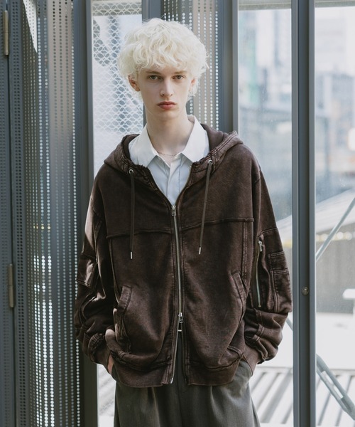 SET UP対応】ピグメントダブルポケットZIPパーカー(HARE)（パーカー