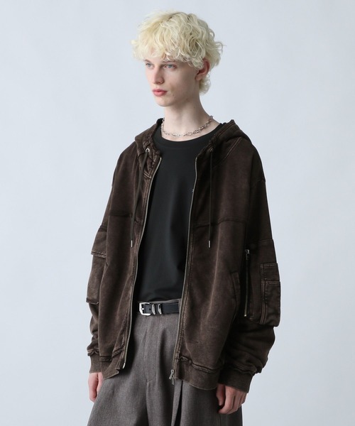 HARE（ハレ）の「【SET UP対応】ピグメントダブルポケットZIPパーカー(HARE)（パーカー・メンズ・ブラック/ブラウン/パープル系その他・SMALL/MEDIUM）」の17枚目の写真