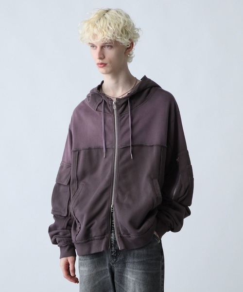 SET UP対応】ピグメントダブルポケットZIPパーカー(HARE)（パーカー