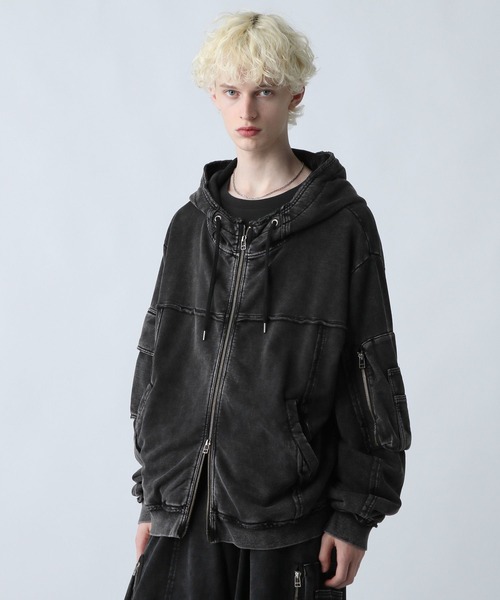 SET UP対応】ピグメントダブルポケットZIPパーカー(HARE)（パーカー