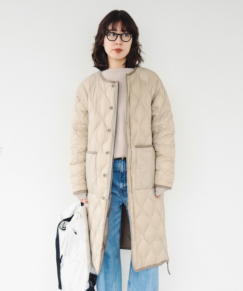 レディース ダウン コート リバーシブル 2way 膝丈 ミドル丈 長袖