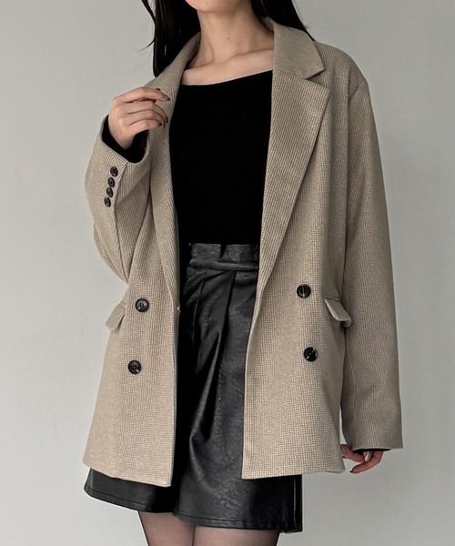 JUNOAH(ジュノア)の「チェック柄ジャケットコート(テーラードジャケット・レディース・ブラウン/ベージュ/チャコール・LARGE/MEDIUM/SMALL)」の3枚目の写真