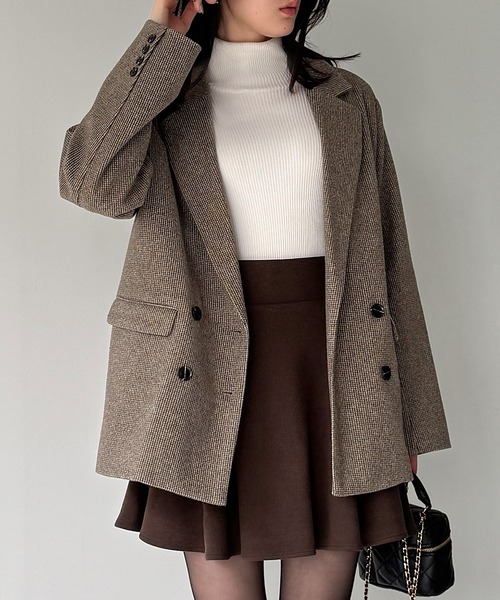 JUNOAH(ジュノア)の「チェック柄ジャケットコート(テーラードジャケット・レディース・ブラウン/ベージュ/チャコール・LARGE/MEDIUM/SMALL)」の4枚目の写真