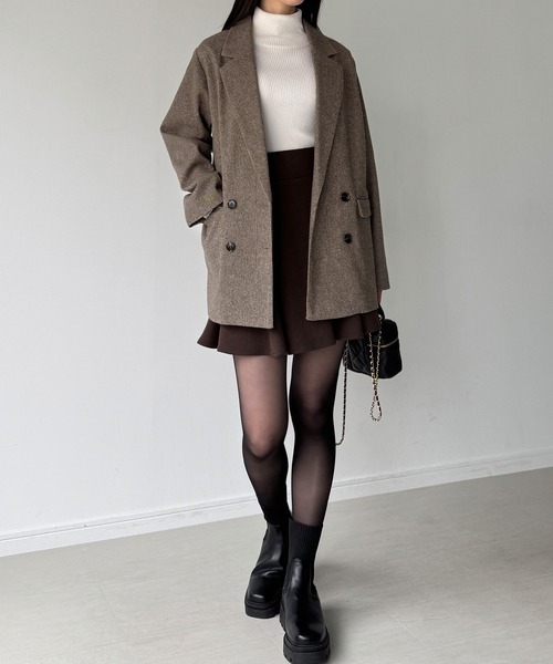 JUNOAH(ジュノア)の「チェック柄ジャケットコート(テーラードジャケット・レディース・ブラウン/ベージュ/チャコール・LARGE/MEDIUM/SMALL)」の5枚目の写真