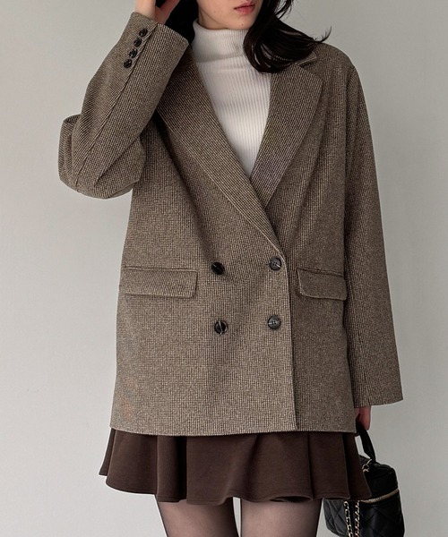 JUNOAH(ジュノア)の「チェック柄ジャケットコート(テーラードジャケット・レディース・ブラウン/ベージュ/チャコール・LARGE/MEDIUM/SMALL)」の6枚目の写真