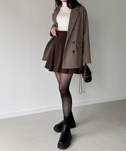 JUNOAH(ジュノア)の「チェック柄ジャケットコート(テーラードジャケット・レディース・ブラウン/ベージュ/チャコール・LARGE/MEDIUM/SMALL)」の7枚目の写真