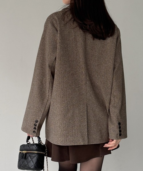 JUNOAH(ジュノア)の「チェック柄ジャケットコート(テーラードジャケット・レディース・ブラウン/ベージュ/チャコール・LARGE/MEDIUM/SMALL)」の8枚目の写真