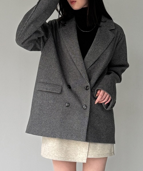 JUNOAH(ジュノア)の「チェック柄ジャケットコート(テーラードジャケット・レディース・ブラウン/ベージュ/チャコール・LARGE/MEDIUM/SMALL)」の10枚目の写真