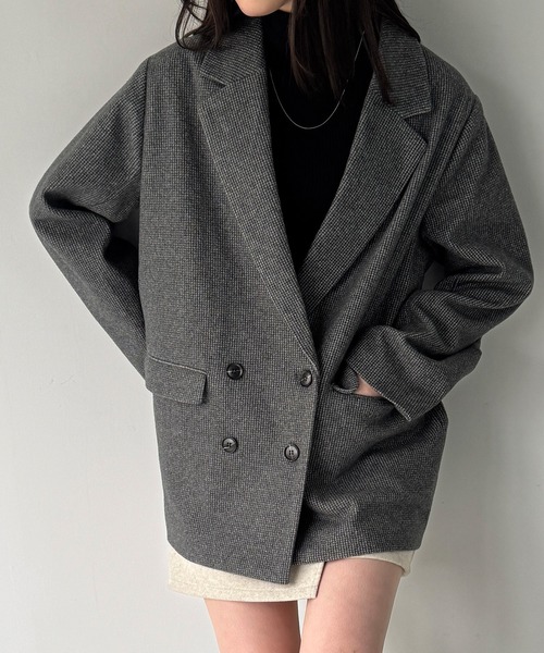 JUNOAH(ジュノア)の「チェック柄ジャケットコート(テーラードジャケット・レディース・ブラウン/ベージュ/チャコール・LARGE/MEDIUM/SMALL)」の11枚目の写真