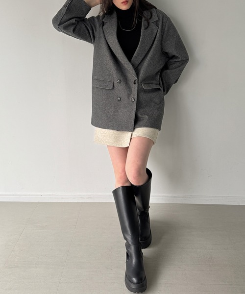 JUNOAH(ジュノア)の「チェック柄ジャケットコート(テーラードジャケット・レディース・ブラウン/ベージュ/チャコール・LARGE/MEDIUM/SMALL)」の12枚目の写真