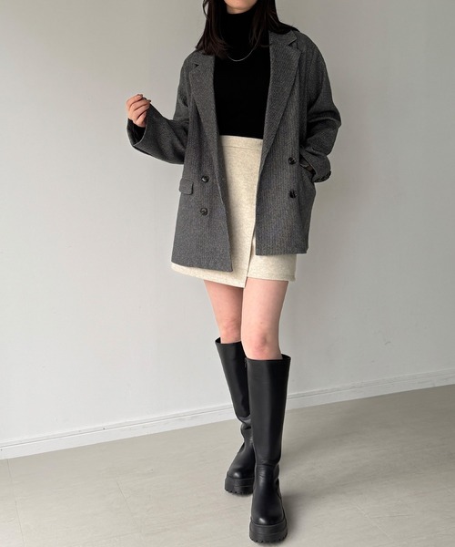 JUNOAH(ジュノア)の「チェック柄ジャケットコート(テーラードジャケット・レディース・ブラウン/ベージュ/チャコール・LARGE/MEDIUM/SMALL)」の13枚目の写真