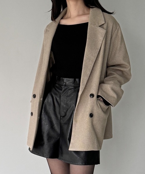 JUNOAH(ジュノア)の「チェック柄ジャケットコート(テーラードジャケット・レディース・ブラウン/ベージュ/チャコール・LARGE/MEDIUM/SMALL)」の15枚目の写真