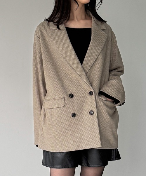 JUNOAH(ジュノア)の「チェック柄ジャケットコート(テーラードジャケット・レディース・ブラウン/ベージュ/チャコール・LARGE/MEDIUM/SMALL)」の16枚目の写真