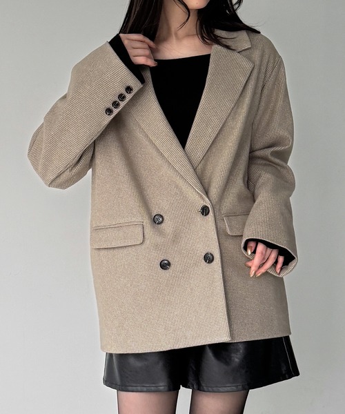 JUNOAH(ジュノア)の「チェック柄ジャケットコート(テーラードジャケット・レディース・ブラウン/ベージュ/チャコール・LARGE/MEDIUM/SMALL)」の18枚目の写真