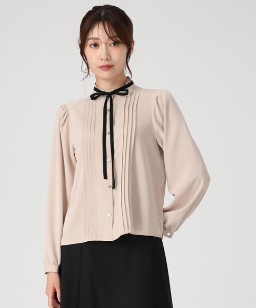 セール】2025秋冬新作 ピンタック配色リボンブラウス（シャツ/ブラウス