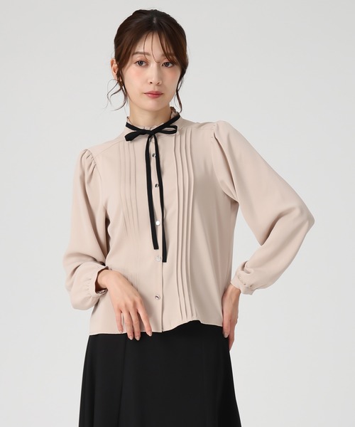 MISCH MASCH（ミッシュマッシュ）の「ピンタック配色リボンブラウス（シャツ/ブラウス・レディース・ベージュ/ホワイト/ブラック・ﾌﾘ-）」の22枚目の写真