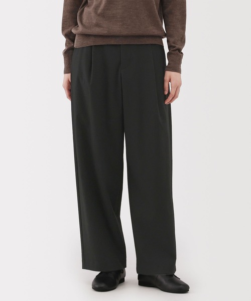 無印良品（ムジルシリョウヒン）の「婦人　縦横ストレッチ起毛　タックワイドパンツ（その他パンツ・レディース・グレー/ネイビー系/ブラック/アイボリー・S/M/L/XL）」の3枚目の写真