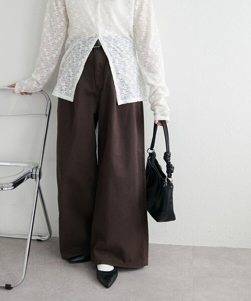 DISCOAT（ディスコート）の「2タックチノワイドパンツ（チノパンツ・レディース・ブラウン/ベージュ・MEDIUM/LARGE）」の4枚目の写真