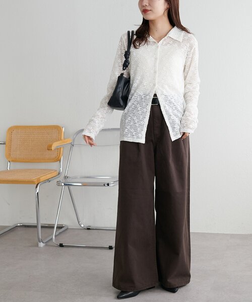 DISCOAT（ディスコート）の「2タックチノワイドパンツ（チノパンツ・レディース・ブラウン/ベージュ・MEDIUM/LARGE）」の7枚目の写真