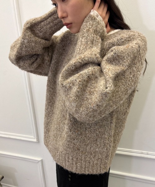 美品⁂センソユニコ⁂長袖ニットプルオーバー　袖切り替　ミックスヤーン　ゆったりL ミックスヤーンプルオーバーニット（ニット/セーター）｜FUULLY STUDIO