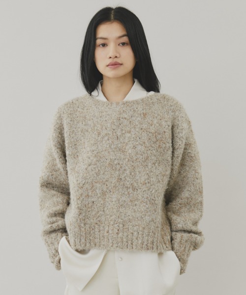美品⁂センソユニコ⁂長袖ニットプルオーバー　袖切り替　ミックスヤーン　ゆったりL ミックスヤーンプルオーバーニット（ニット/セーター）｜FUULLY STUDIO
