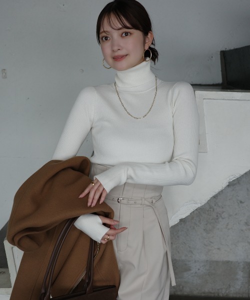 シルクブレンドデコルテリブニット anuans シルクカシミアブレンド