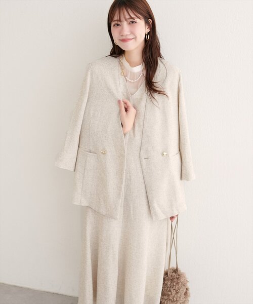 natural couture（ナチュラルクチュール）の「【WEB限定】ノーカラージャケット（ノーカラージャケット・レディース・ブラック/ブラウン/グレー/オフホワイト・FREE）」の2枚目の写真