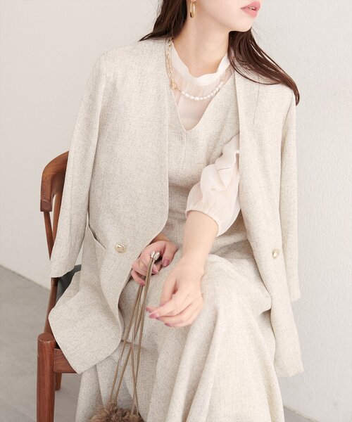 natural couture（ナチュラルクチュール）の「【WEB限定】ノーカラージャケット（ノーカラージャケット・レディース・ブラック/ブラウン/グレー/オフホワイト・FREE）」の14枚目の写真