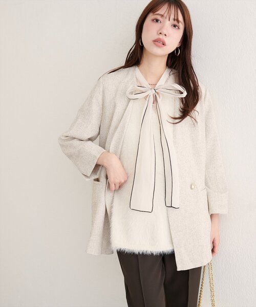 natural couture（ナチュラルクチュール）の「【WEB限定】ノーカラージャケット（ノーカラージャケット・レディース・ブラック/ブラウン/グレー/オフホワイト・FREE）」の18枚目の写真