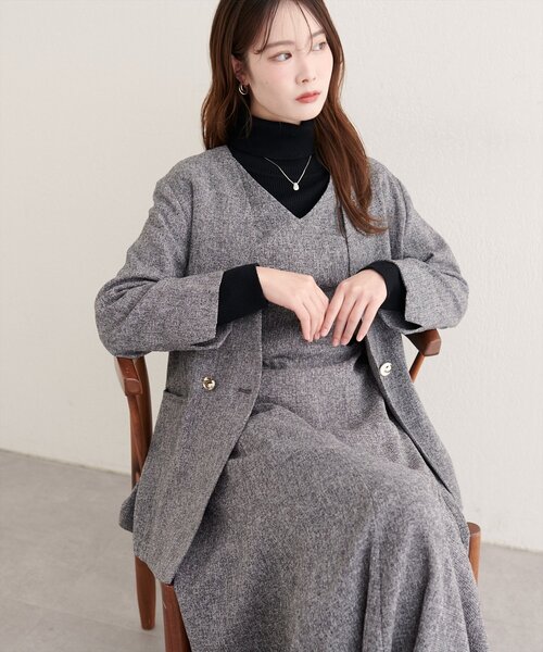 natural couture（ナチュラルクチュール）の「【WEB限定】ノーカラージャケット（ノーカラージャケット・レディース・ブラック/ブラウン/グレー/オフホワイト・FREE）」の10枚目の写真