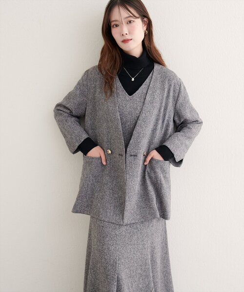 natural couture（ナチュラルクチュール）の「【WEB限定】ノーカラージャケット（ノーカラージャケット・レディース・ブラック/ブラウン/グレー/オフホワイト・FREE）」の11枚目の写真