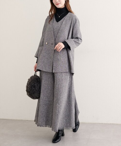 natural couture（ナチュラルクチュール）の「【WEB限定】ノーカラージャケット（ノーカラージャケット・レディース・ブラック/ブラウン/グレー/オフホワイト・FREE）」の12枚目の写真