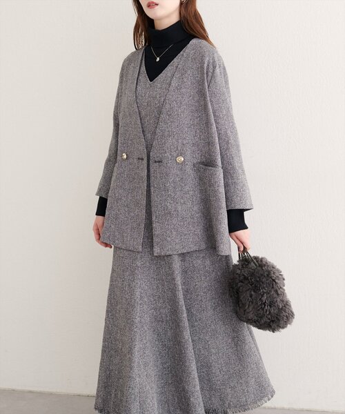 natural couture（ナチュラルクチュール）の「【WEB限定】ノーカラージャケット（ノーカラージャケット・レディース・ブラック/ブラウン/グレー/オフホワイト・FREE）」の5枚目の写真