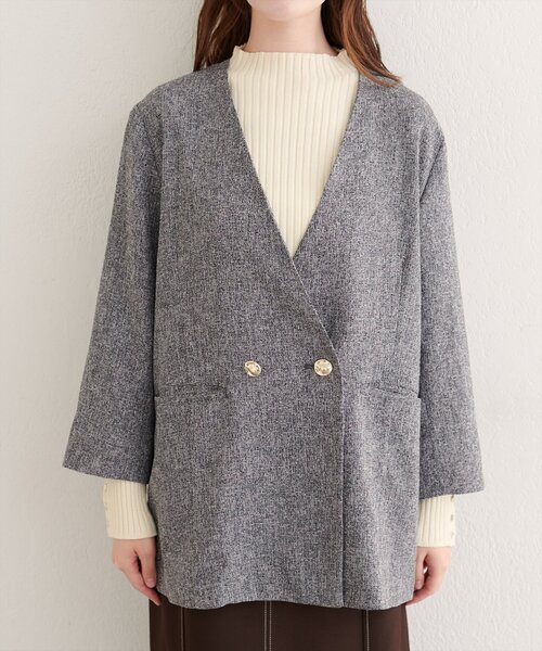 natural couture（ナチュラルクチュール）の「【WEB限定】ノーカラージャケット（ノーカラージャケット・レディース・ブラック/ブラウン/グレー/オフホワイト・FREE）」の6枚目の写真