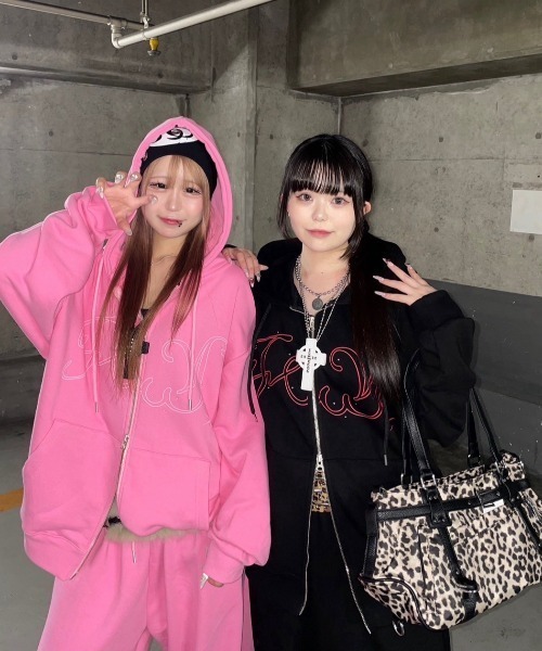 オーガンジー パーカー ピンク 裏起毛ダブルジップパーカー(ピンク) | レディースファッション通販