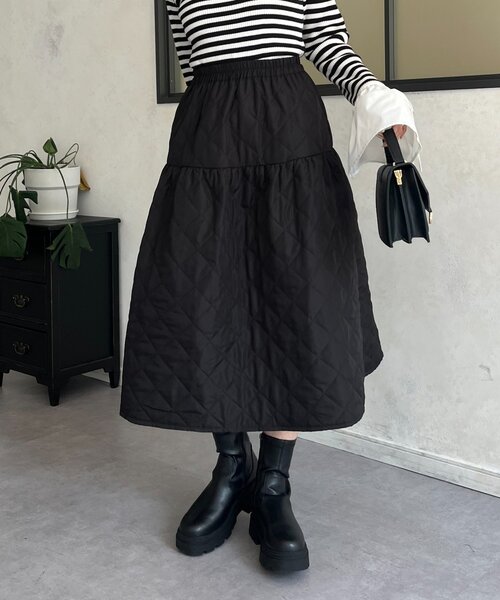 prose verse(プロズヴェール)の「キルティングボリュームフレアスカート(スカート・レディース・ブラック・LARGE/MEDIUM)」の16枚目の写真