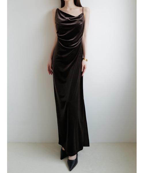 velour asymmetry drape cami dress（ワンピース）｜celon