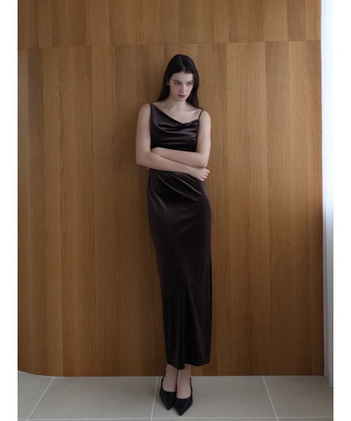 velour asymmetry drape cami dress（ワンピース）｜celon