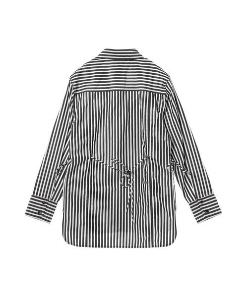 GANNI（ガニー）の「GANNI Stripe Cotton Oversized Tie String Shirt w0096（シャツ/ブラウス・レディース・ブラック・34）」の2枚目の写真