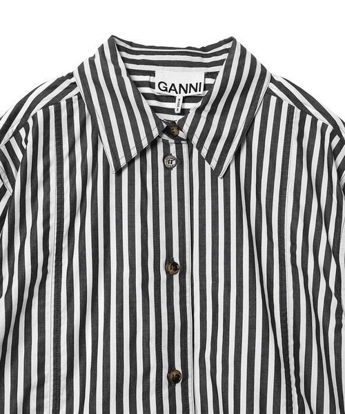 GANNI（ガニー）の「GANNI Stripe Cotton Oversized Tie String Shirt w0096（シャツ/ブラウス・レディース・ブラック・34）」の3枚目の写真