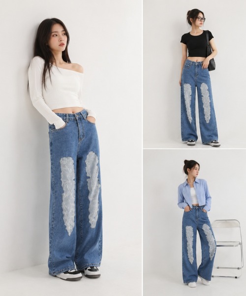 I.O.E(アイオイ)の「シースルーワイドパンツ(デニムパンツ・レディース・ブルー・L/M/S)」の6枚目の写真
